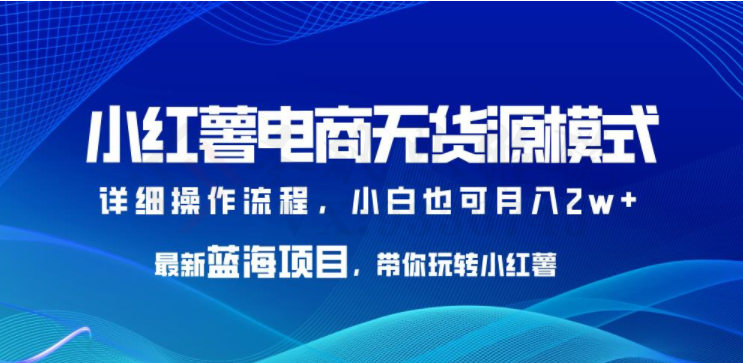 小红薯电商无货源模式，最新蓝海项目，带你玩转小红薯，小白也可月入2w+【揭秘】-圣矾创业博客