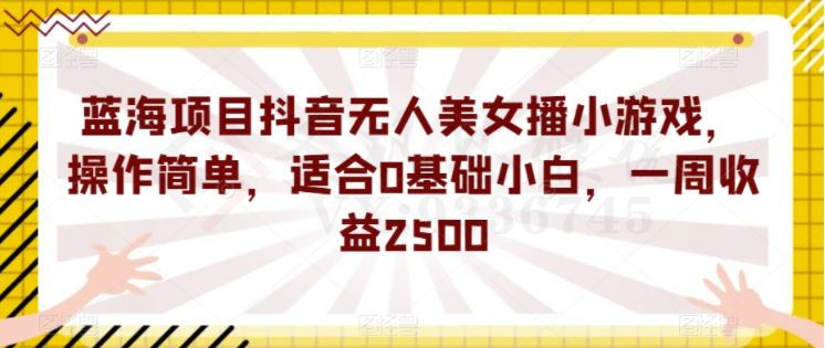 蓝海项目抖音无人美女播小游戏，操作简单，适合0基础小白，一周收益2500【揭秘】-圣矾创业博客