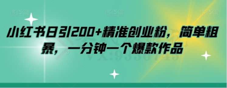 小红书日引200+精准创业粉，简单粗暴，一分钟一个爆款作品【揭秘】-圣矾创业博客